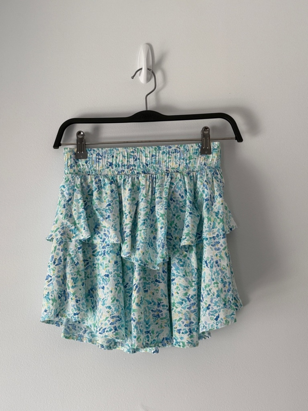 Floral Ruffle Skater Mini Skirt in Light Blue & Mint